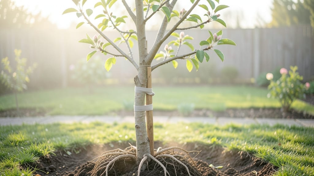 Newly Planted Tree Support: Sturdy Stakes and Watering Routine for Strong Roots